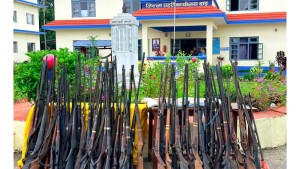 दाङका जंगलमा प्रहरीले फेला पार्यो ५५ नाल अवैध भरुवा बन्दुक