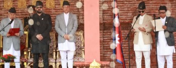 नवनियुक्त गृहमन्त्री सुधन गुरुङ र नवप्रवर्तन मन्त्री महावीर पुनले लिए शपथ