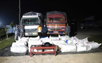 १६ क्विन्टल बढी गाँजा बोकेका दुईवटा ट्रकसहित दुई जना सशस्त्र प्रहरीको नियन्त्रणमा