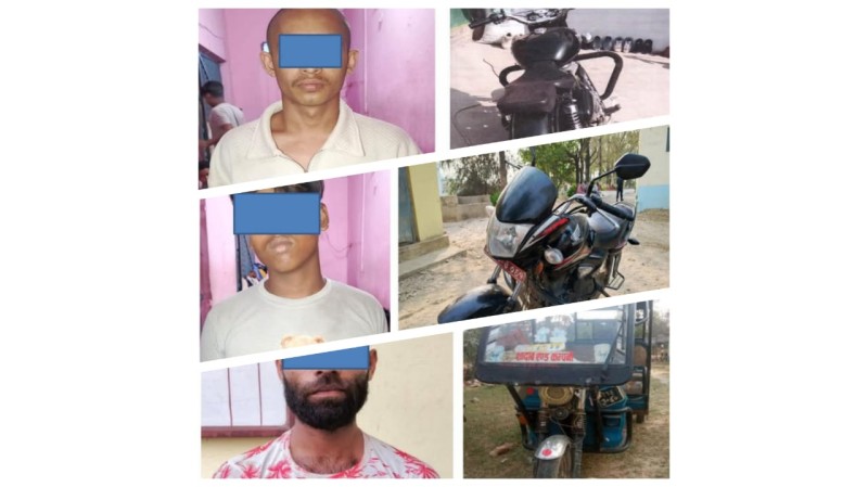 चोरी भएका दुई मोटरसाइकल र एउटा रिक्सासहित ३ जना पक्राउ
