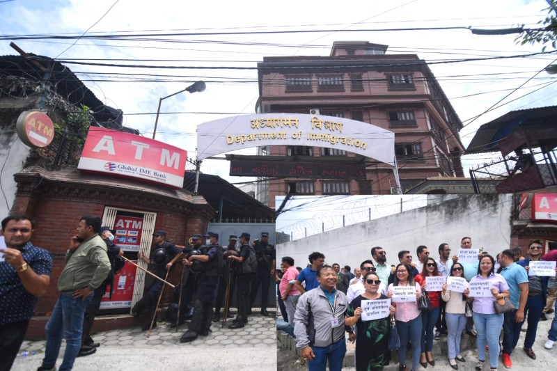 विदेश जाने नेपालीलाई फर्काइएको विरोधमा अध्यागमन विभाग अगाडि प्रदर्शन