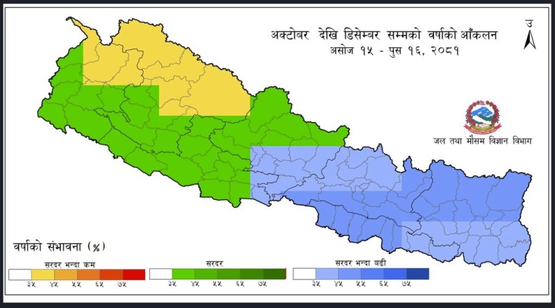 आगामी तीन महिनाको हावापानी आँकलन: सरदर भन्दा बढी वर्षा हुने