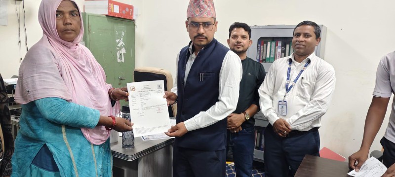 नरैनापुरमै कर सेवा सुरु, जन्नतुल पठानिनलाई पहिलो व्यावसायिक प्यान
